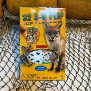 New in Box 3-D Flip Decked Out  Animal Valentines   (32)  count